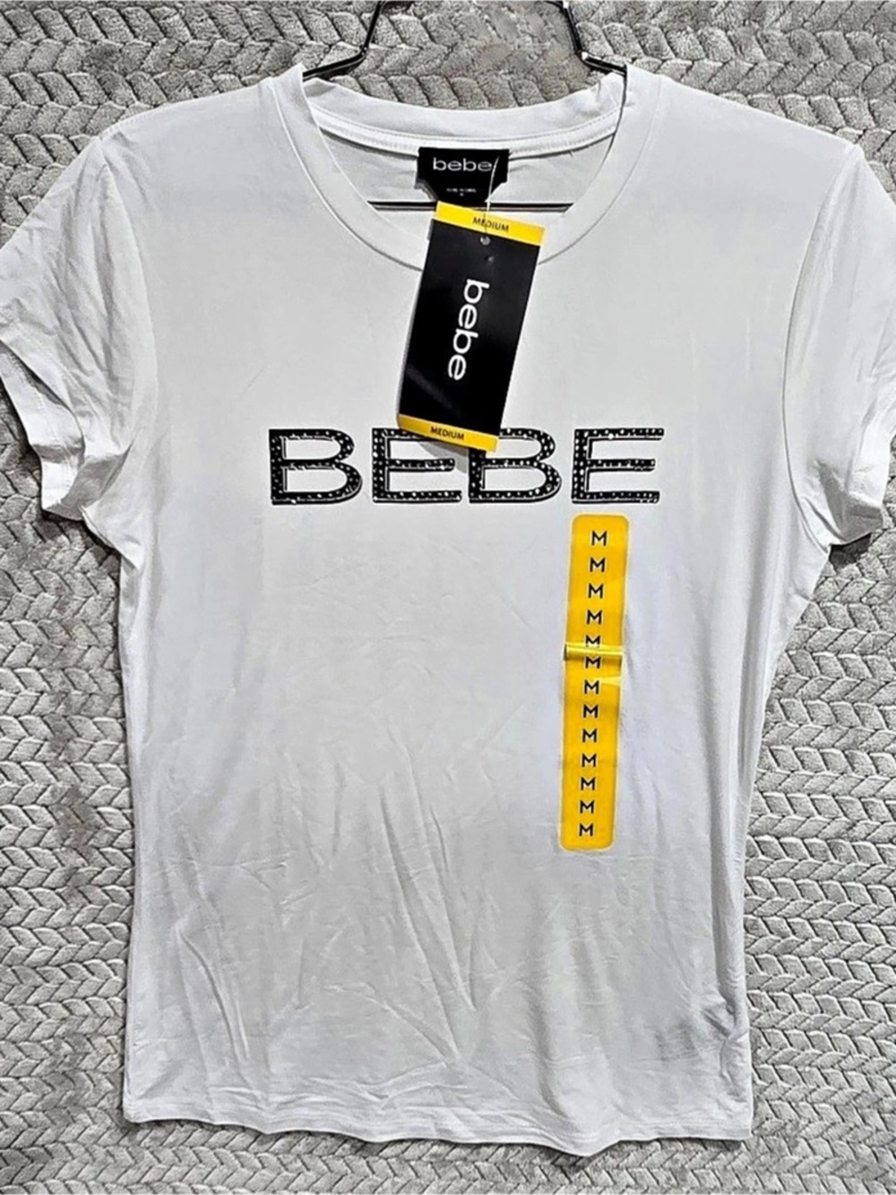 bebe Rhinestone Logo T-Shirt White Medium